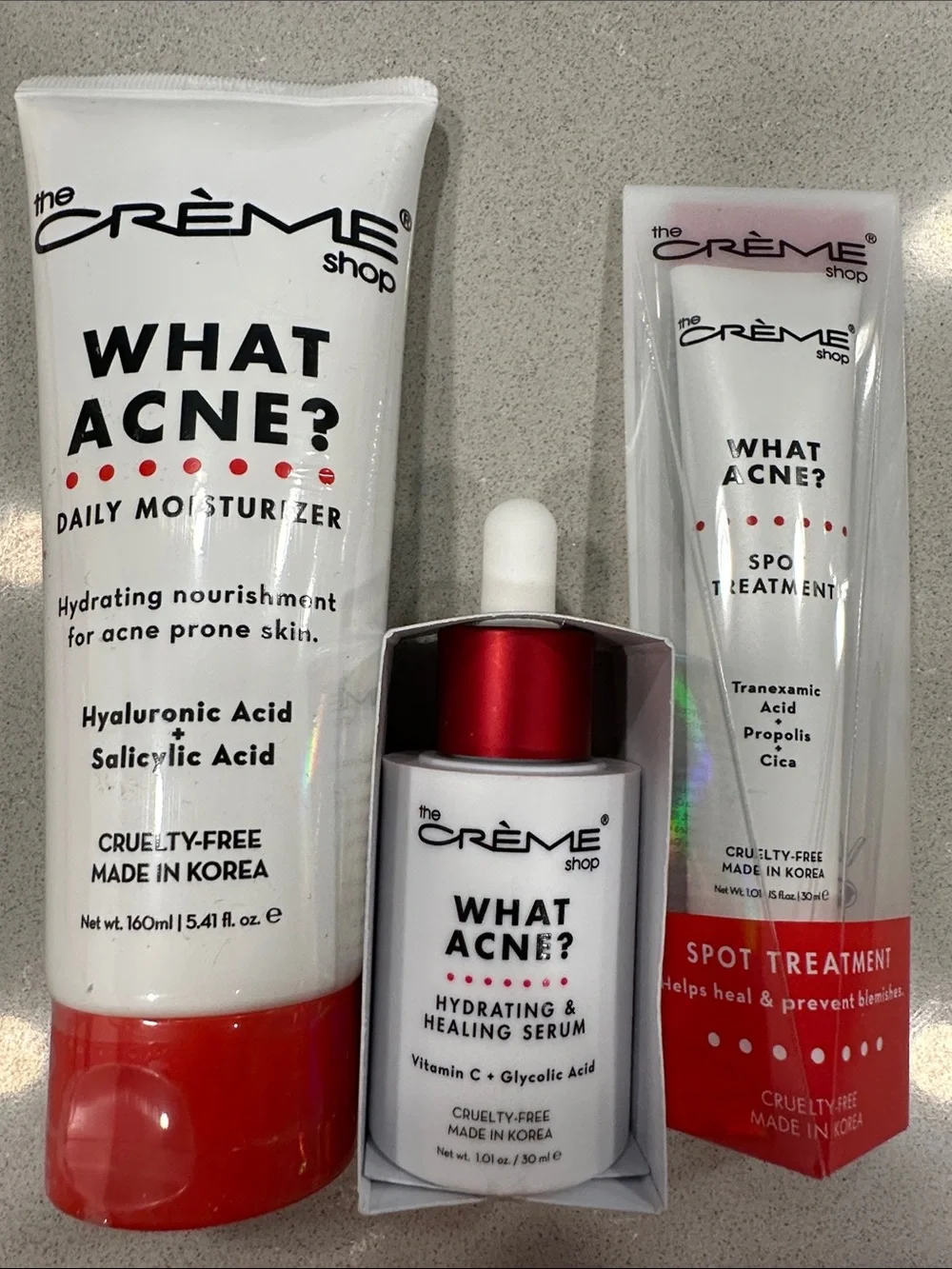 The Crème Shop What Acne 3pc Set (Moisturizer, Serum, Spot Treatment) Korean NEW